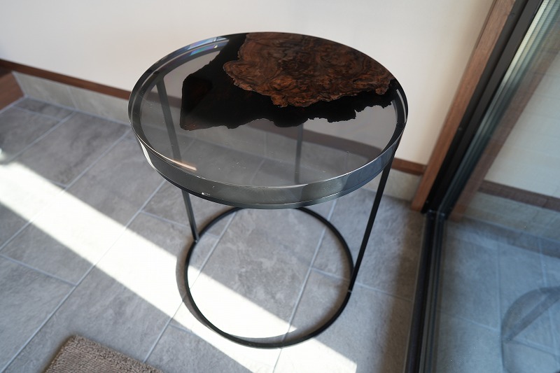 クラロウォールナット 楕円レジンテーブル