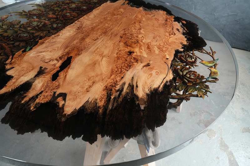 屋久杉レジンテーブル 彫り物レジンテーブルル