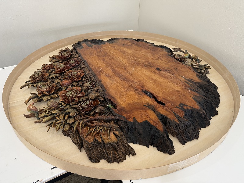 屋久杉レジンテーブル　レジン流し込み