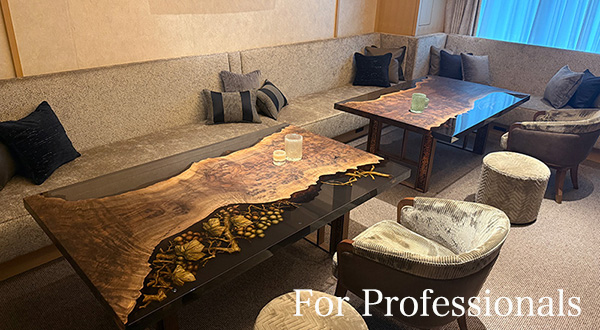 法人様・設計会社様専用ページのトップ画像で高級クラブへ納品したレジンテーブル