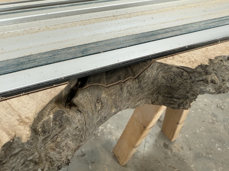 カエデ一枚板の耳をカットした部分をアップした様子