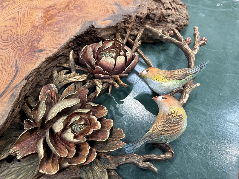 屋久杉レジンテーブル　彫り物レジンテーブル