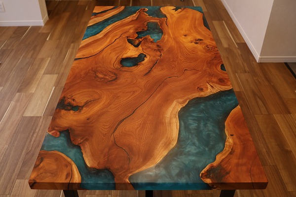 【静岡県】持ち込み欅×ブルーシャイン レジンテーブル