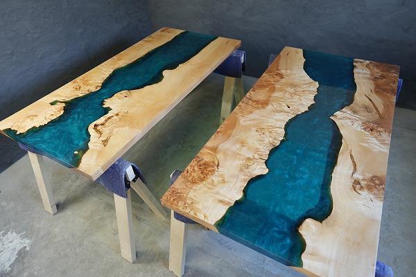 【東京都法人様】栃×simodaブルー レジンテーブル